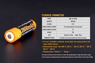 Fenix Akku Arb-L18-2600U 18650 Li-Ion USB-Aufladbar | Huntworld.de